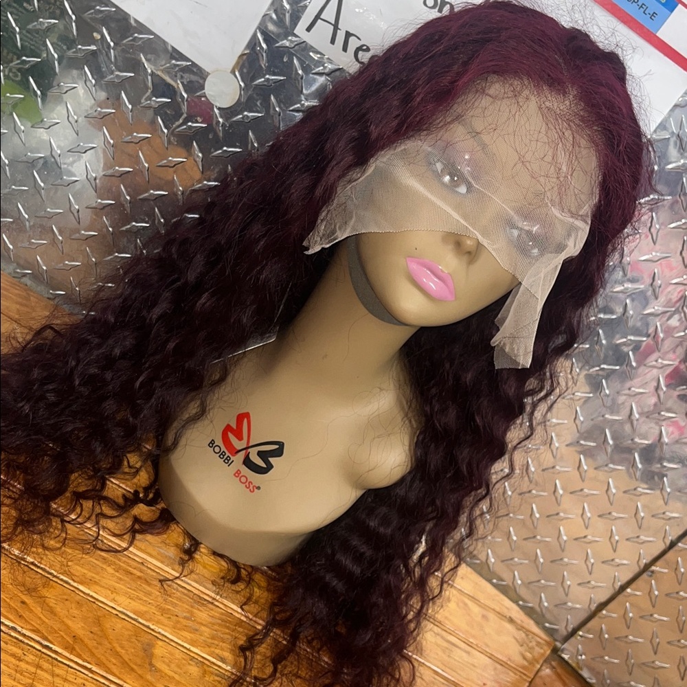 Burgundy Deep Wave Lace Front Wig - Rich Wine Red 100% human hair